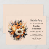 オレンジイエローグレー花束誕生日 招待状 (正面/裏面)
