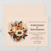 オレンジイエローグレー花束 ウェディング 招待状 (正面/裏面)
