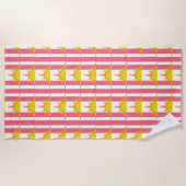 オレンジイエローサニーサンズピンクストライプ色 ビーチタオル (正面)