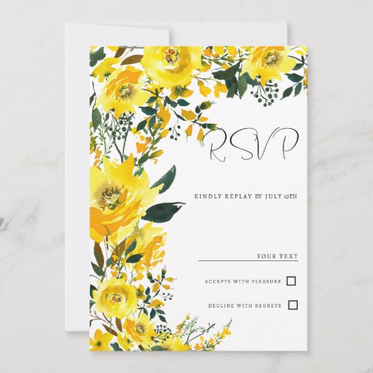 オレンジイエローサマーボタニックフローラRSVP 招待状 (正面)