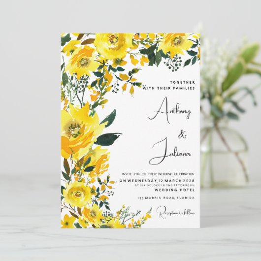 オレンジイエローサマーボタニック結婚フローラ 招待状 (スタンド正面)
