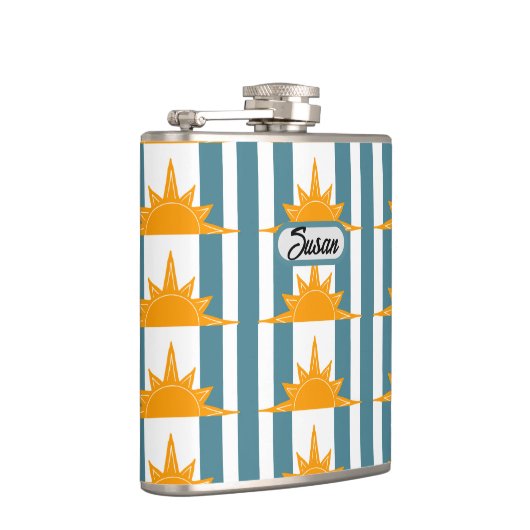 オレンジイエローサンズオンティール（緑がかった色）ストライプズ フラスク (右)