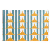 オレンジイエローサンズオンティール(緑がかった色)ストライプズ 枕カバー (裏面-左)