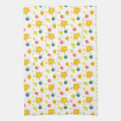 オレンジイエローサンズピンクティール（緑がかった色）投手 キッチンタオル (縦)