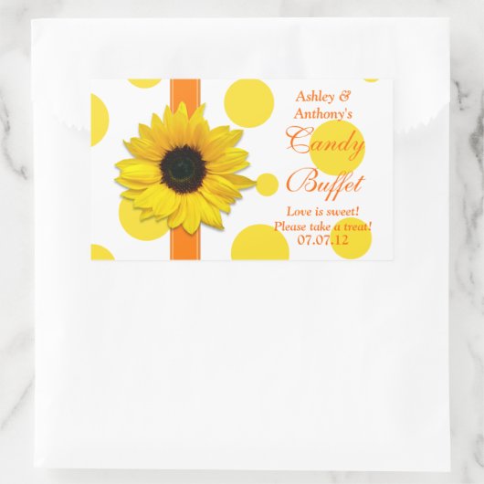 オレンジイエローサンフラワー水玉模様キャンディビュッフェ 長方形シール (バッグ)