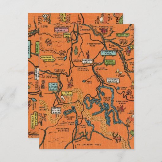 オレンジイエローストーンパーク図解入りの、写真付きのの地図 ポストカード (正面/裏面)