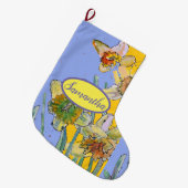 オレンジイエローダッフォディルフローラ花紫色薄紫 ラージクリスマスストッキング (正面 (吊り時))