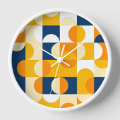 オレンジイエローダークネイビーブルーレトロアートパターン 壁時計 (正面)