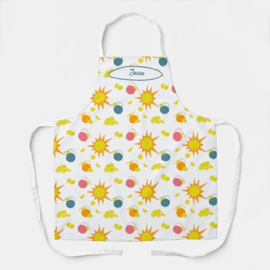 オレンジイエローピンクティール（緑がかった色）サンズレモン投手 エプロン (正面)
