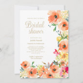 オレンジイエローピンクフローラ夏ブライダルシャワー 招待状 (正面)