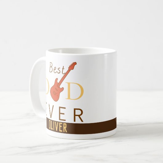オレンジイエローブラウン最高のパパエバーミュージックギター コーヒーマグカップ (正面左)