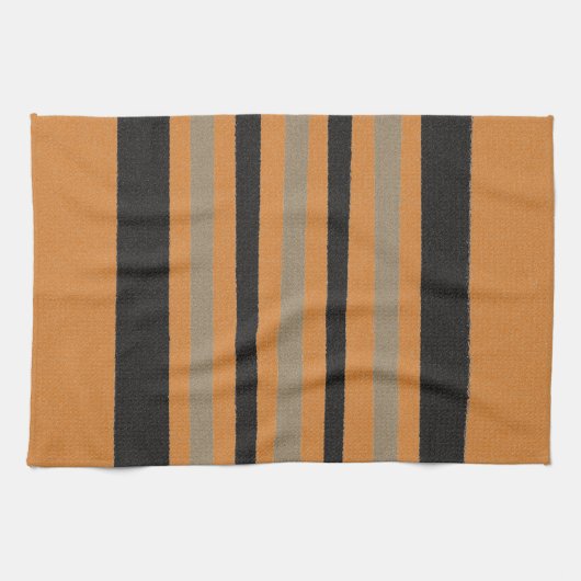 オレンジイエローブラックストライプ キッチンタオル (横)