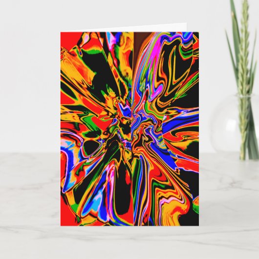 オレンジイエローブラックブルー抽象芸術フラワーデザイン カード (正面)