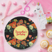 オレンジイエローブラックポピーズフラワー誕生日 ペーパープレート (パーティー)