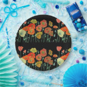 オレンジイエローブラックポピーポピーフラワーフローラ ペーパープレート (パーティー)