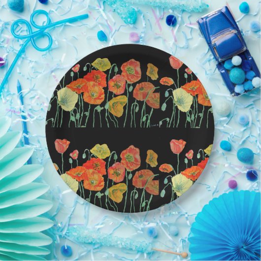 オレンジイエローブラックポピーポピーフラワーフローラ ペーパープレート (パーティー)