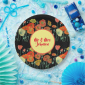 オレンジイエローブラックポピーポピ結婚ーズフラワーズ  ペーパープレート (パーティー)