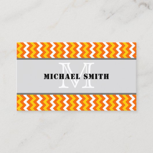 オレンジイエローホワイトシェブロンジグザグモノグラム 名刺 (正面)