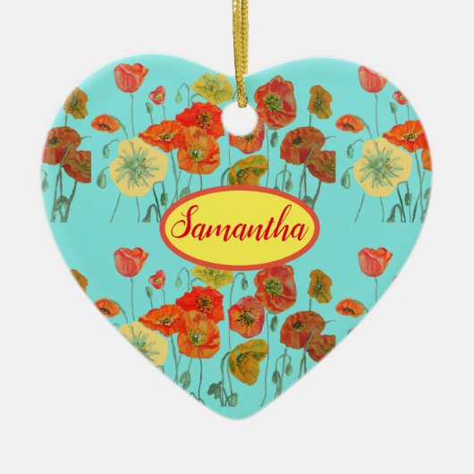 オレンジイエローポピーズフローラアクアポピーガールズネーム セラミックオーナメント (正面)
