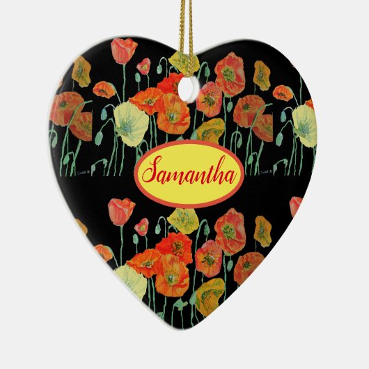 オレンジイエローポピーフローラアートポピー女の子名 セラミックオーナメント (右)