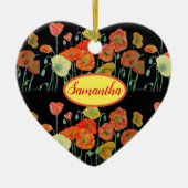 オレンジイエローポピーフローラアートポピー女の子名 セラミックオーナメント (正面)