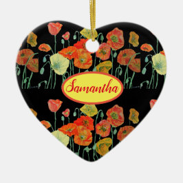 オレンジイエローポピーフローラアートポピー女の子名 セラミックオーナメント