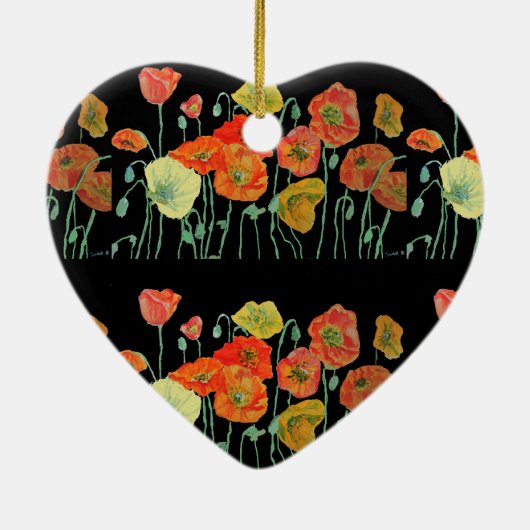 オレンジイエローポピーフローラアートポピー女の子名 セラミックオーナメント (裏面)