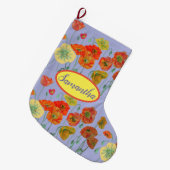 オレンジイエローポピーフローラ薄紫花 ラージクリスマスストッキング (正面 (吊り時))