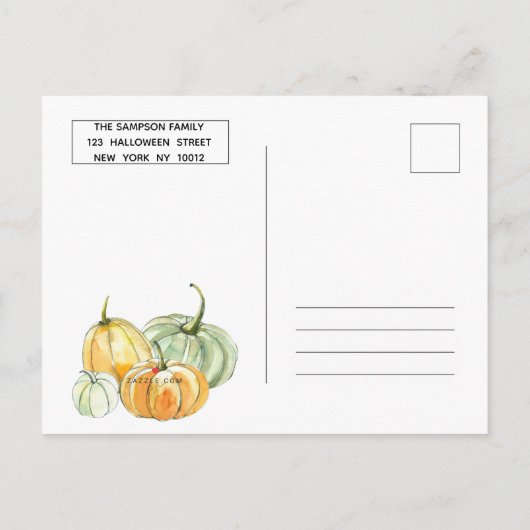 オレンジイエローミントカボチャハローウィンパーティ インビテーションポストカード (裏面)