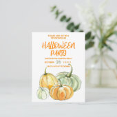 オレンジイエローミントカボチャハローウィンパーティ インビテーションポストカード (スタンド正面)