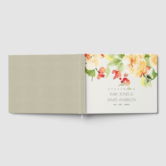 オレンジイエローレッドローズウォーターフローラ結婚ズ ゲストブック (全面)