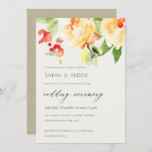 オレンジイエローレッドローズウォーターフローラ結婚ズ 招待状 (正面/裏面)