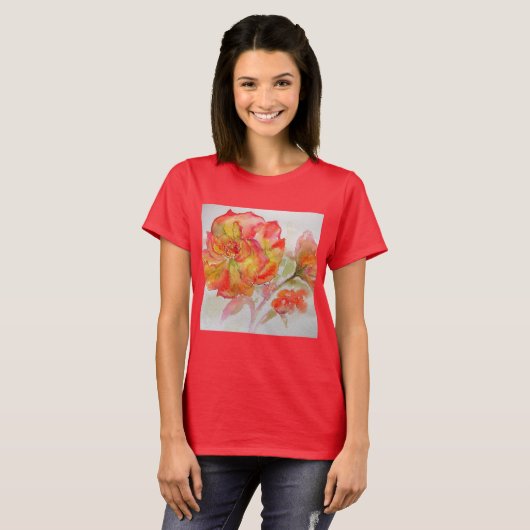 オレンジイエローローズウォーター絵を描カラーのフローラ Tシャツ (正面フル)