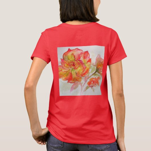 オレンジイエローローズウォーター絵を描カラーのフローラ Tシャツ (裏面)