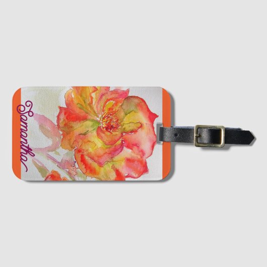 オレンジイエローローズウォーター絵を描カラーズトートバッグ ラゲッジタグ (正面横)