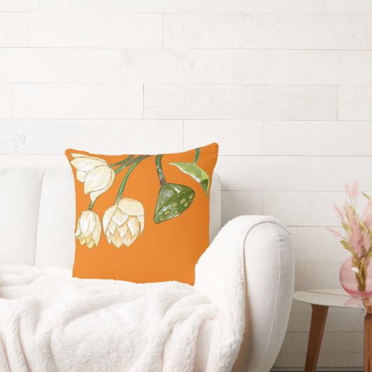 オレンジイエローロータスフラワーシードポッドシンプル クッション (ソファ)