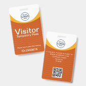 オレンジイエロー企業訪問者パスID QRコード バッジ (表裏)