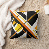 オレンジイエロー白黒モザイク対角抽象芸術 クッション (ブランケット)