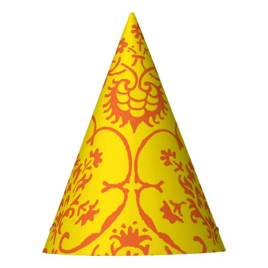 オレンジイエロー秋ダマスクハローウィンパーティハット パーティーハット (正面)
