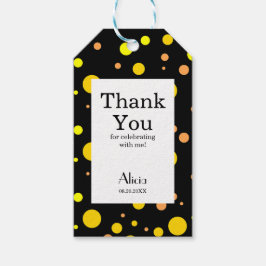オレンジイエロー金ゴールド水玉模様ブラックサンキュー ギフトタグ