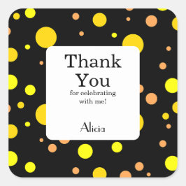 オレンジイエロー金ゴールド水玉模様ブラックサンキュー スクエアシール