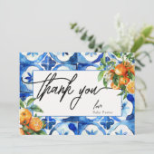 オレンジイタリアン色の水色ベビーシャワー サンキューカード (スタンド正面)