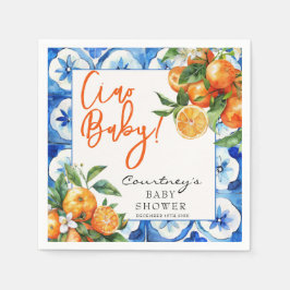 オレンジイタリアン色の水色ベビーシャワー スタンダードカクテルナプキン