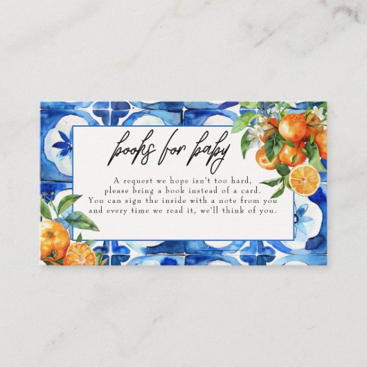 オレンジイタリアン色の赤ちゃんシャワーブックリクエスト エンクロージャーカード (正面)