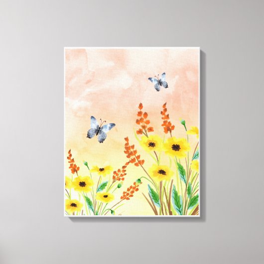 オレンジイラストレーションフラワーズキャンバス キャンバスプリント (正面)