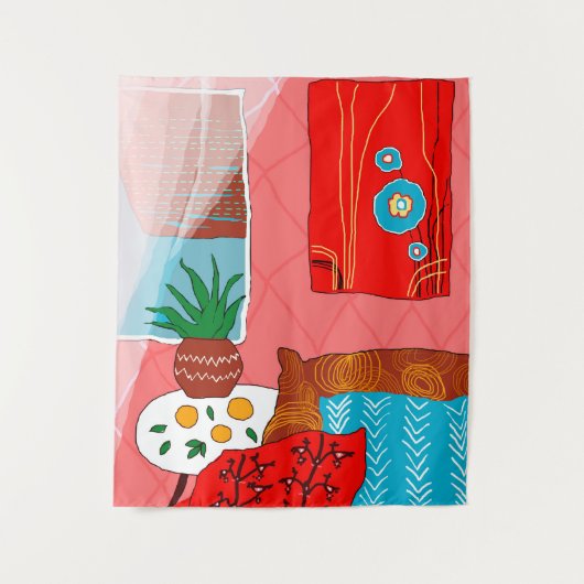 オレンジインスパイアとアロエの付いたマティスの赤い部屋 タペストリー (正面)