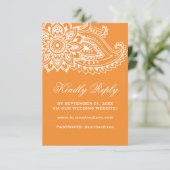 オレンジインディアンペイズリー結婚のウェブサイトRSVPカード 出欠カード (スタンド正面)