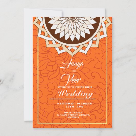 オレンジインディアン結婚式招待状 招待状 (正面)