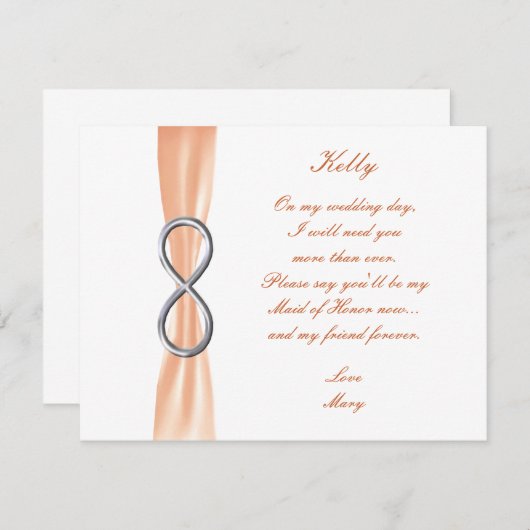 オレンジインフィニティ結婚ズメイド・オブ・オーナー(花嫁付き添い人)カード 招待状 (正面/裏面)