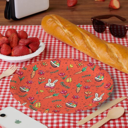 オレンジイースターパターン紙プレート ペーパープレート (ピクニック)